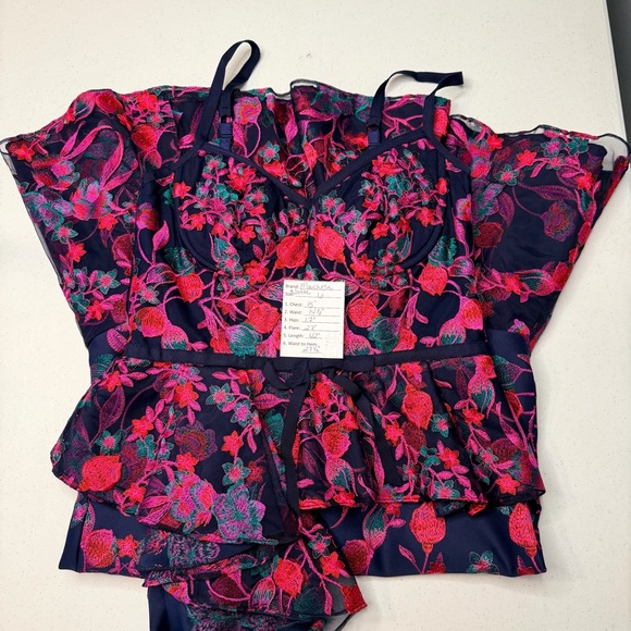 Marchesa Notte Pink and Navy Floral Bustier Top Peplum Dress - Picture 11 of 11